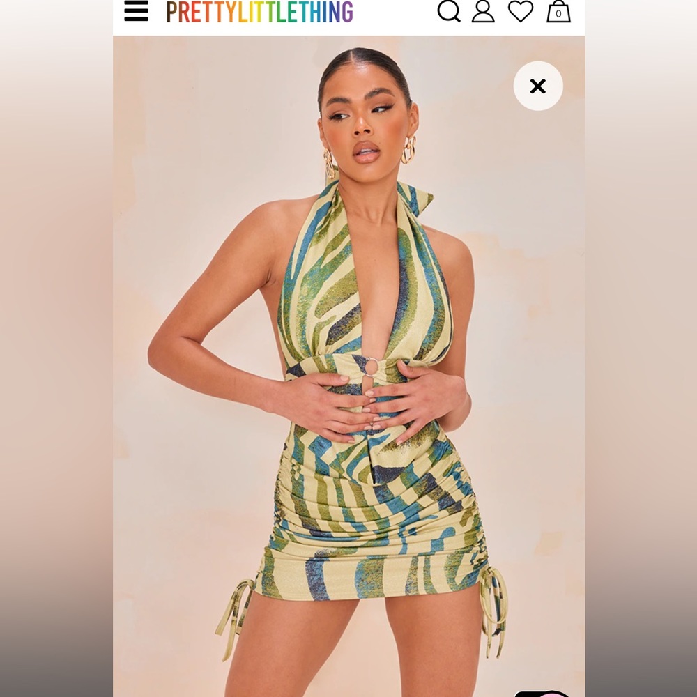 Green Zebra Print Ring Detail Ruched Side Bodycon Dress from PrettyLittleThing